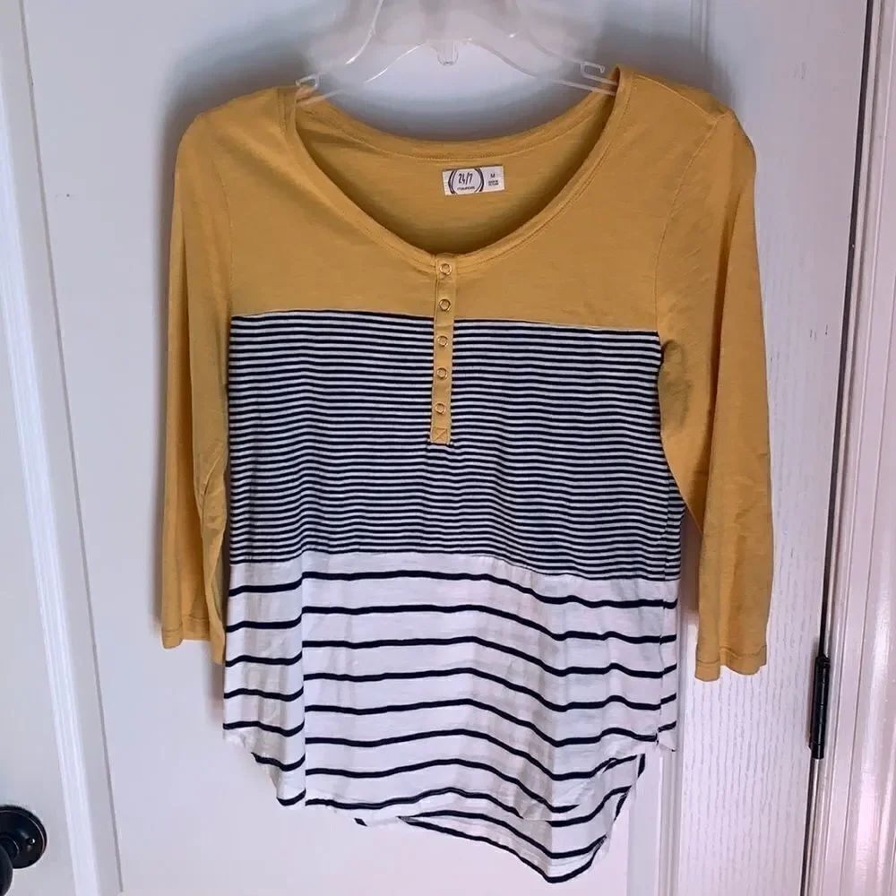 Maurices mustard with striped rounded bottom